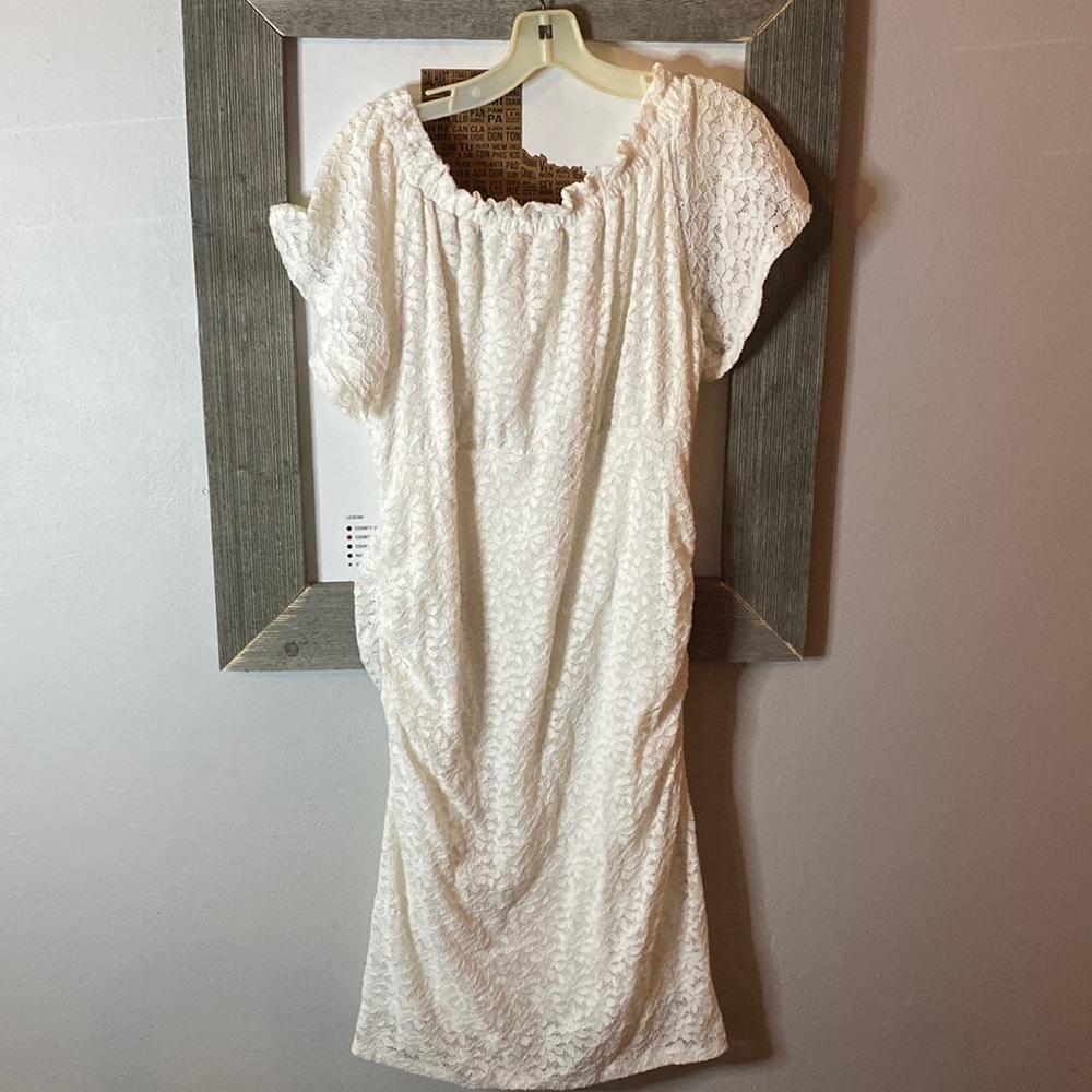 Motherhood maternity white lace dress